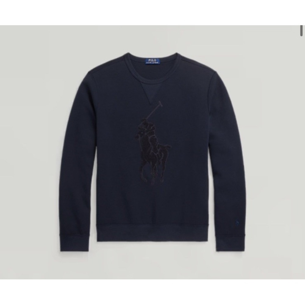 Polo Ralph Lauren Big Pony Double Knit Sweaty Mens Sz L Crewneck Navy Pullover